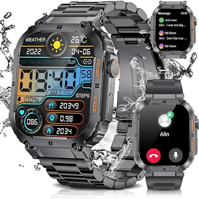 Electronics Gadgets For Men - Lige สมาร์ทวอทช์ออกกำลังกายกลางแจ้ง, สมาร์ทวอทช์สำหรับผู้ชายหน้าจอ1.96นิ้วนาฬิกาบลูทูธกันน้ำนาฬิกาออกซิเจนในเลือด