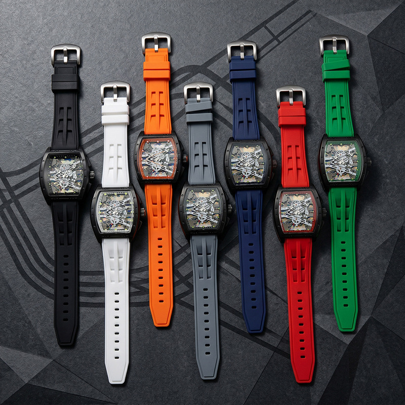 Smart Watch Kids - นาฬิกาควอตซ์ผู้ชายสุดทันสมัย สายซิลิโคน นาฬิกาข้อมือธุรกิจสำหรับผู้ชาย ดีไซน์ทรงถังไวน์แบบโปร่งแสง พร้อมไฟเรืองแสงหลากสี ของขวัญแฟชั่นสำหรับหนุ่ม