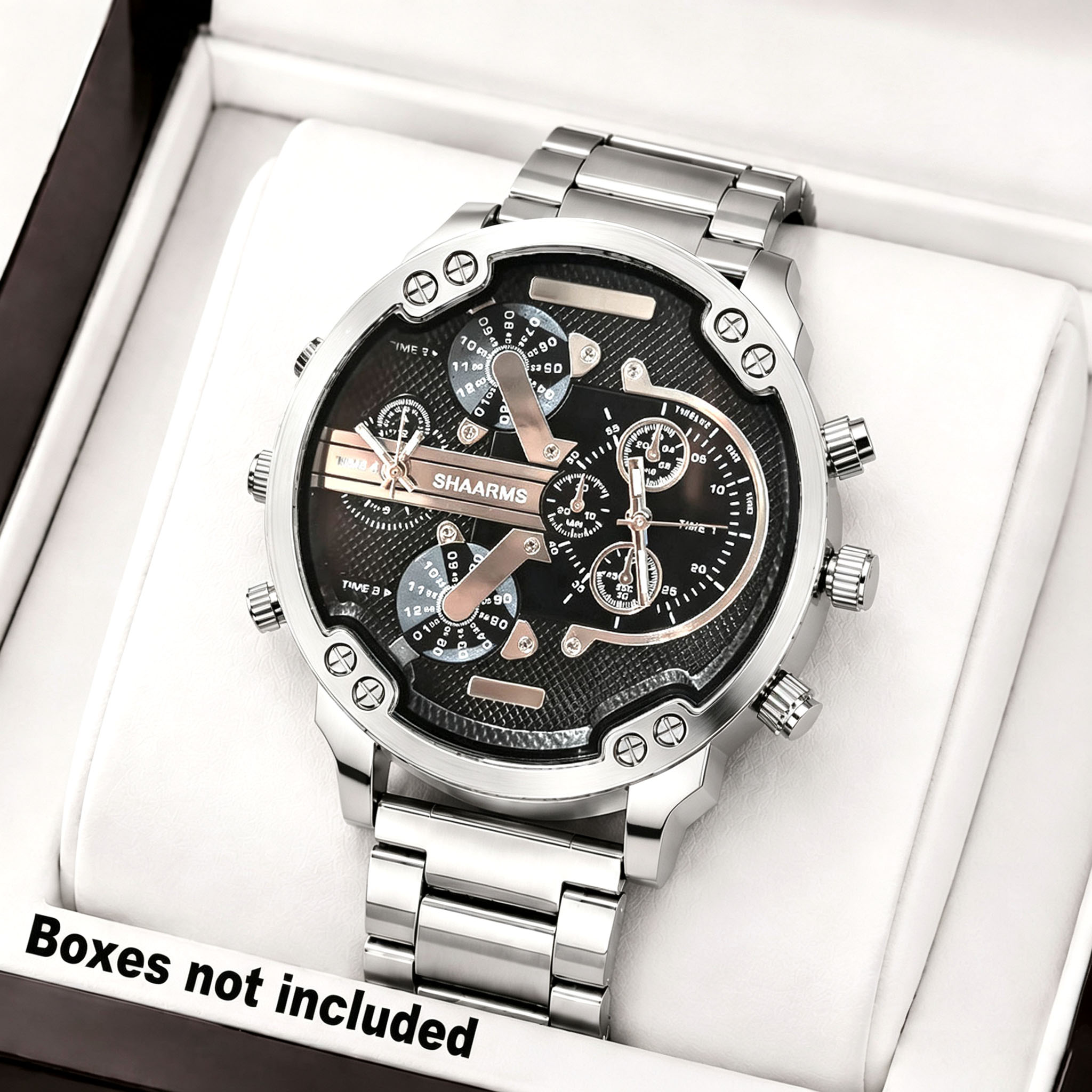 Electronics Gadgets For Men - นาฬิกาข้อมือผู้ชายสไตล์ลำลองสีเงินพร้อมสายเหล็กและตัวเรือนที่แข็งแรง เป็นเครื่องประดับสุดพิเศษสำหรับผู้ชาย